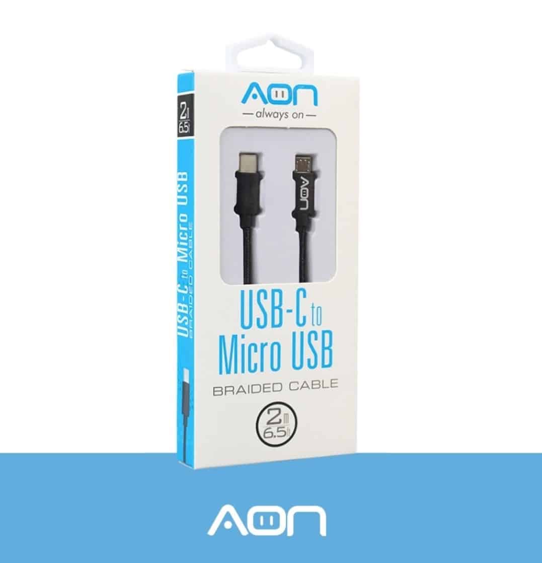 Cable AON USB-C a Micro USB – Negro – 2m / 6.5ft (AO-CB-6010)