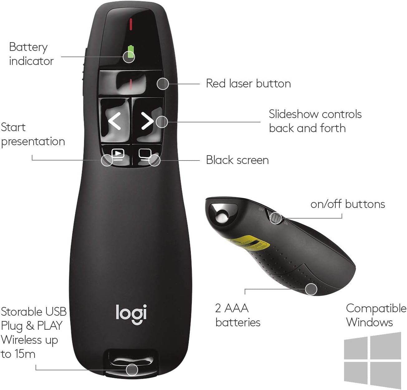 Puntero Logitech R400 Laser Presentation Remote